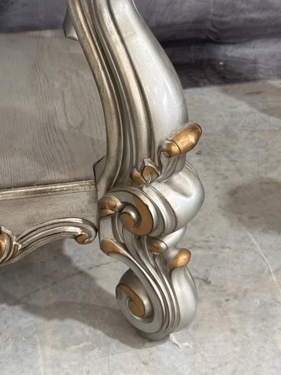 Silver Tone Wooden Coffee Table + 2 Matching End Tables with Glass Tops
