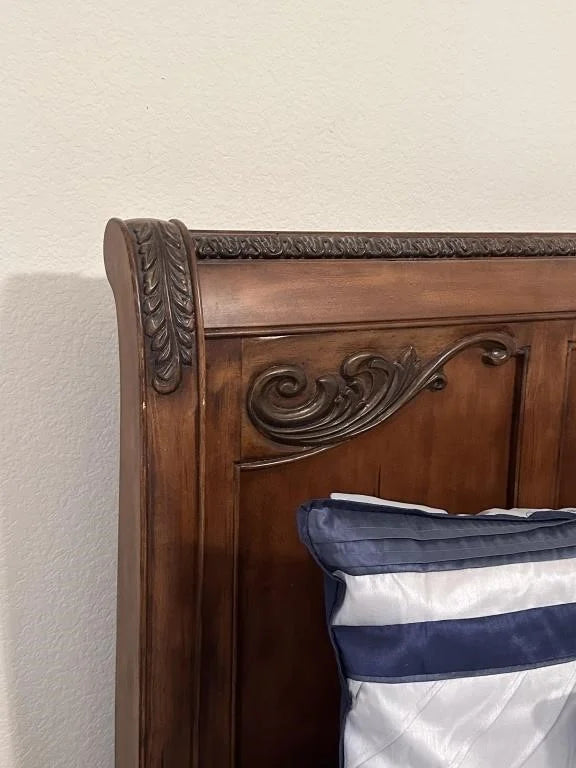 Vintage Carved Wood King Size Bed Frame