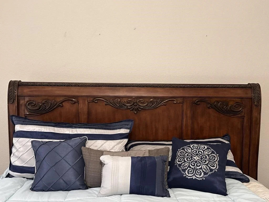 Vintage Carved Wood King Size Bed Frame