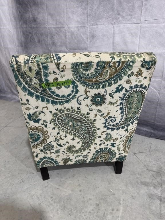 Ivory Armchair with Green & Beige Paisley Upholstery
