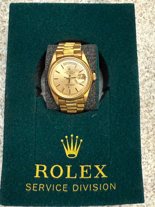 18k Yellow Gold Barked Rolex President Watch Ref 1807