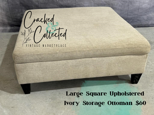 Large Upholstered Ivory Storage Ottoman