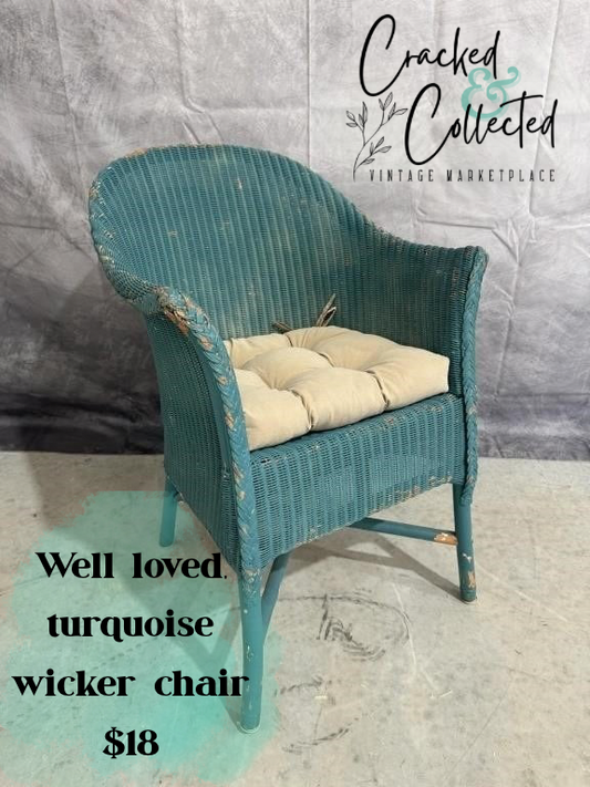 Well-Loved Turquoise Wicker Chair