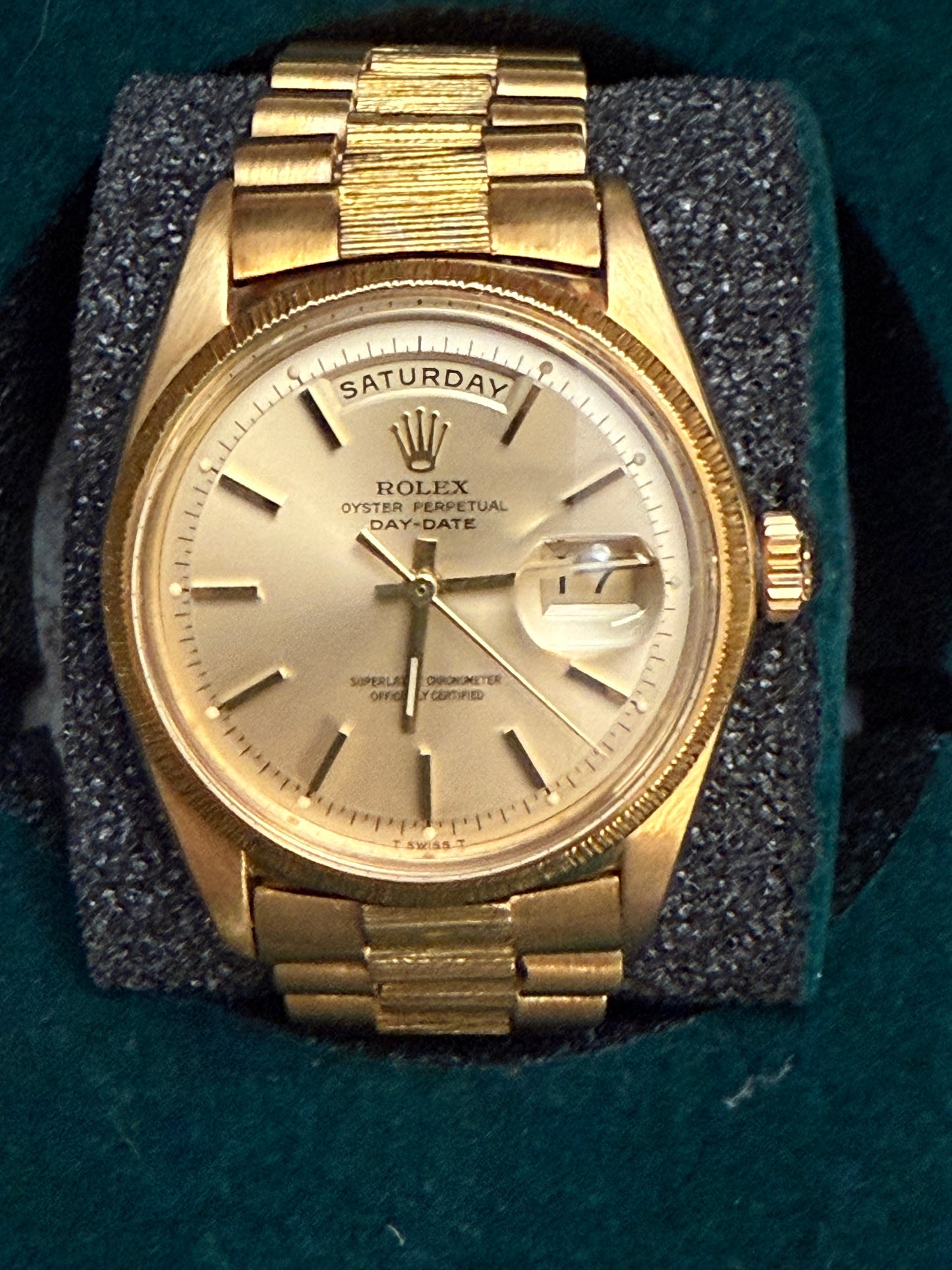 18k Yellow Gold Barked Rolex President Watch Ref 1807