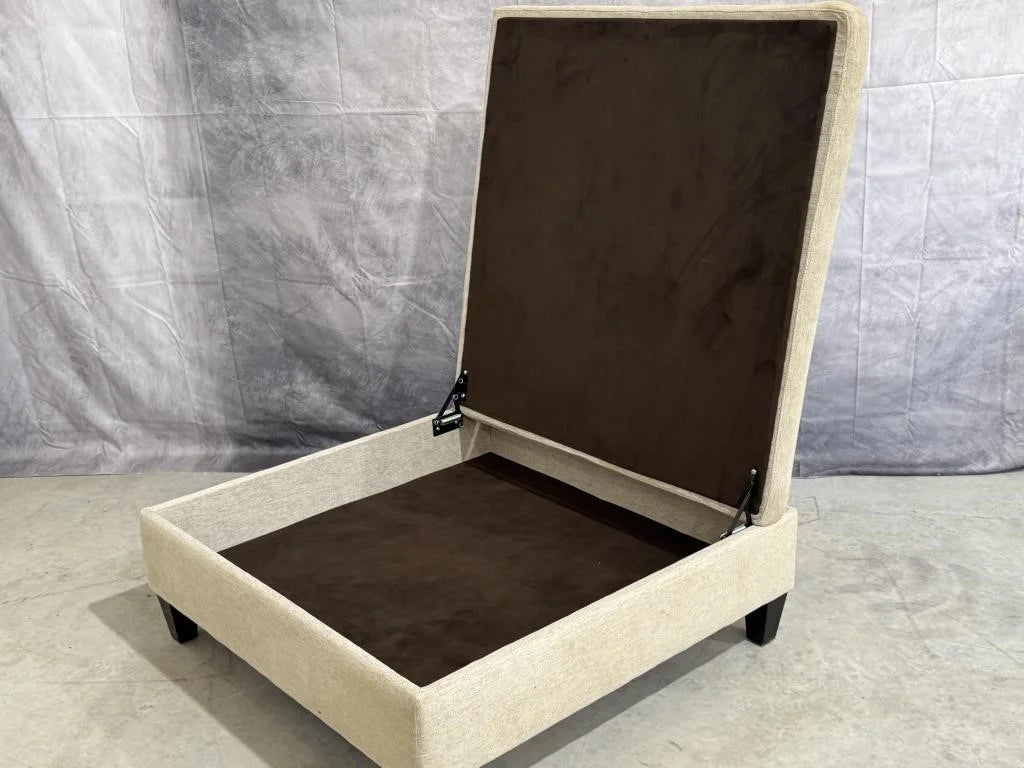Large Upholstered Ivory Storage Ottoman