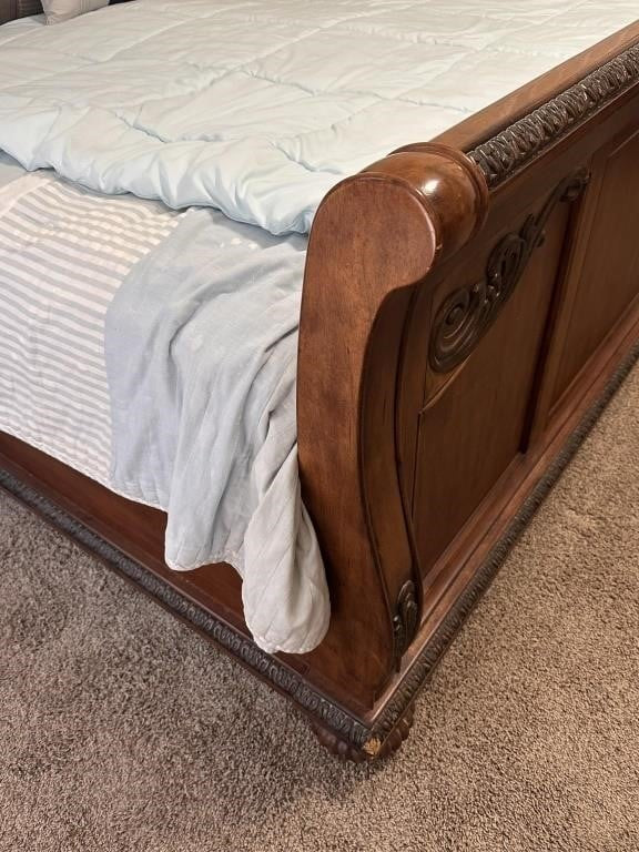 Vintage Carved Wood King Size Bed Frame