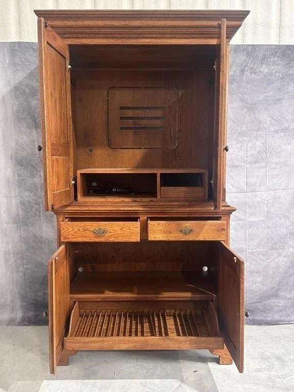 Large Solid Oak Entertainment Center